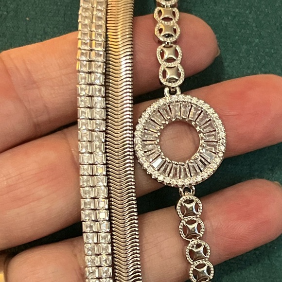 Jewelry - Silver AAA CZ Bracelet Stack Set - Textured Layers